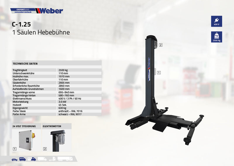 1-Post "Spindle" Lift Weber Expert Series C-1.25