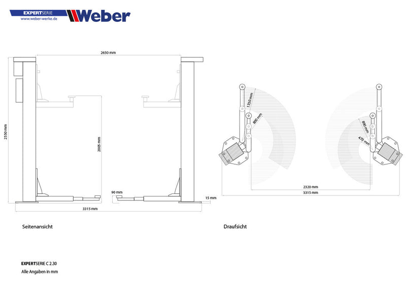 2-post "spindle" lift Weber Expert Series C-2.30