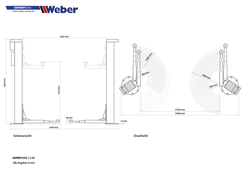 2-post "spindle" lift Weber Expert Series C-2.40