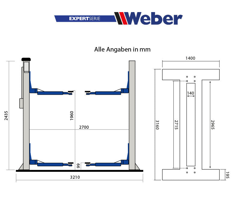 2-post "spindle" lift Weber Expert Series C-2.32A