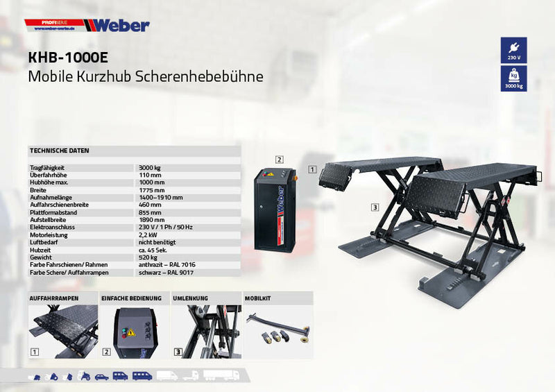 Mobile short-stroke scissor lift Weber Profi Series KHB-1000E