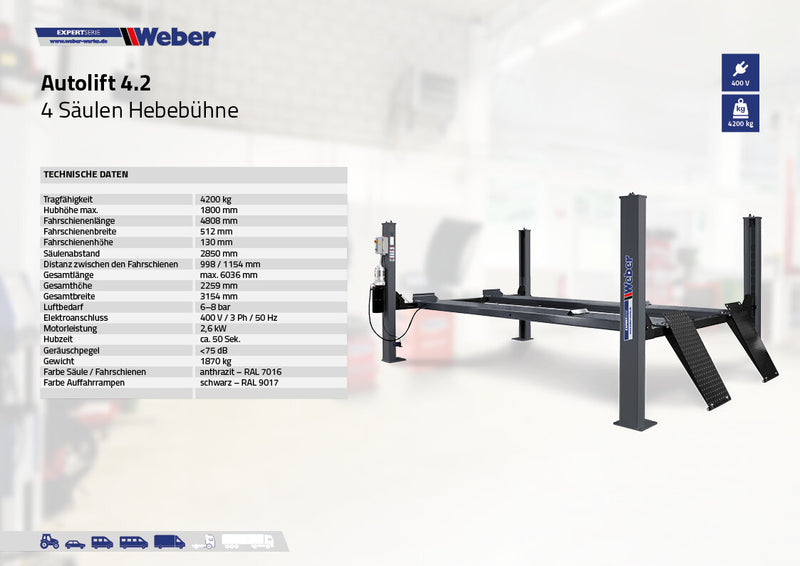 4-post lift Weber Expert series car lift 4.2