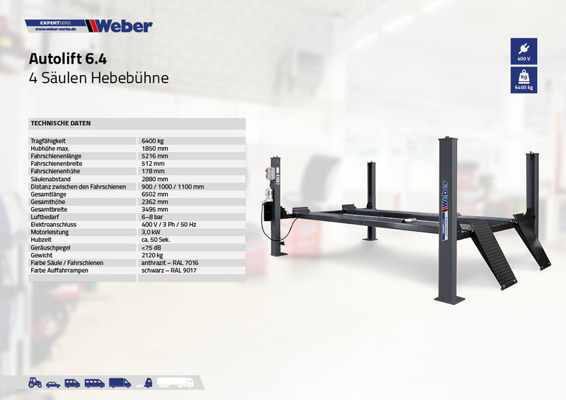 4-post lift Weber Expert series car lift 6.4