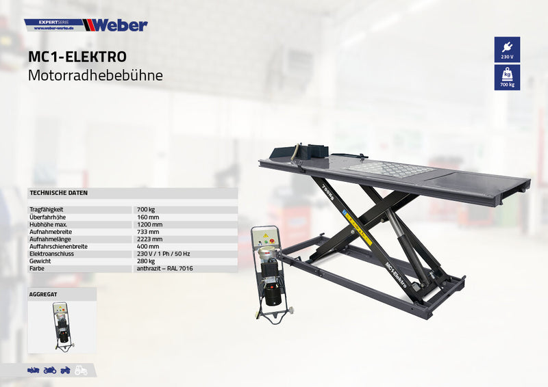 Weber Expert MC1 Series Electric Motorcycle Lift