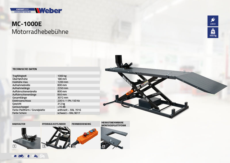 Weber Expert MC-1000E motorcycle lift