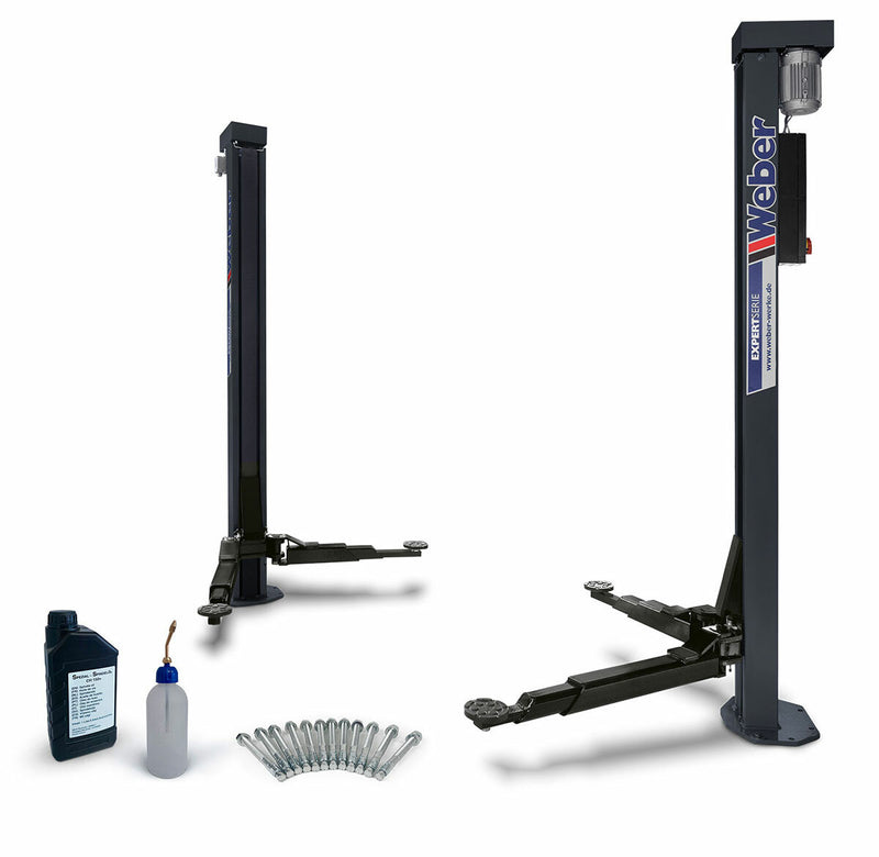 2-post "spindle" lift Weber Expert series C-2.30 incl. armature, spindle oil and lubricator