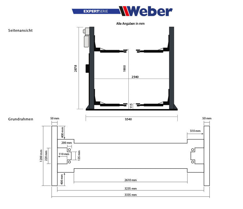 Weber Expert Series 4.0G 2-post lift with base frame
