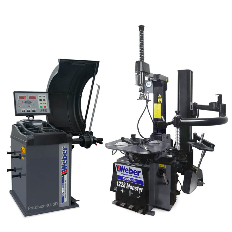 Car tire mounting machine 1228 Monster and wheel balancing machine Precision-XL 3D