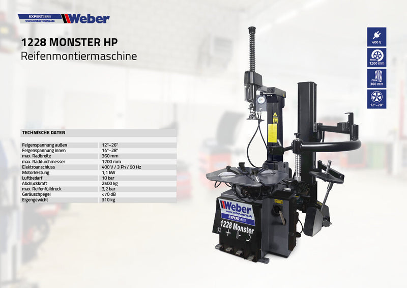 Car tire mounting machine 1228 Monster and wheel balancing machine Precision-XL 3D