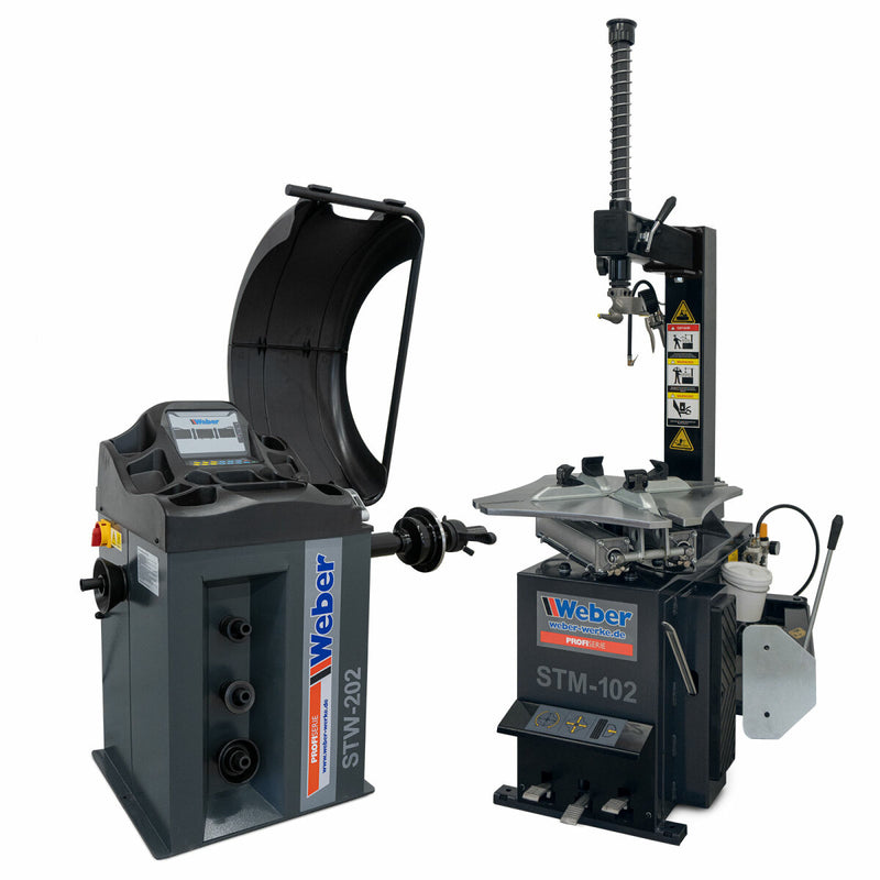 STM-102 car tire mounting machine and STW-202 wheel balancing machine