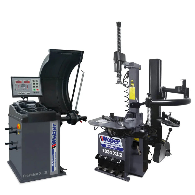 Car tire mounting machine 1024-XL-2HP and wheel balancer Precision-XL 3D