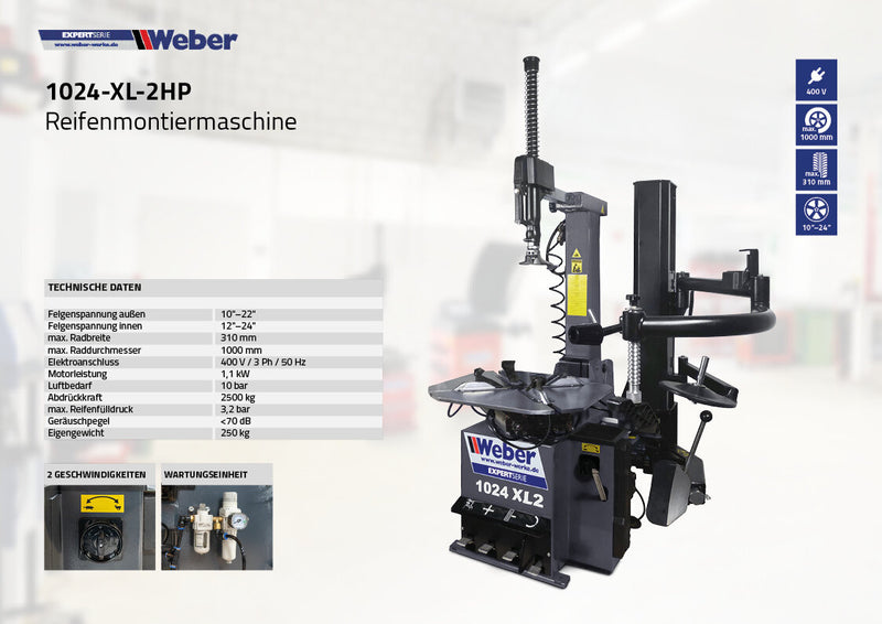 Car tire mounting machine 1024-XL-2HP and wheel balancer Precision-XL 3D