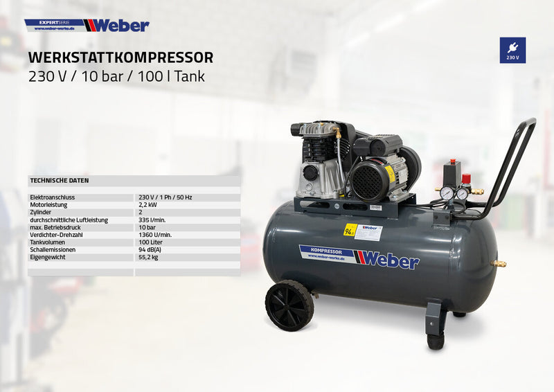 Workshop compressor 230 V / 10 bar / 100 l tank