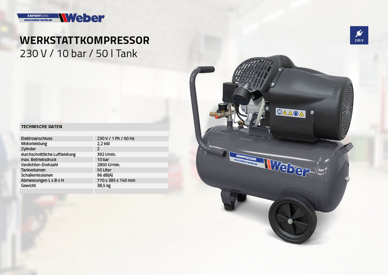 Workshop compressor 230 V / 10 bar / 50 l tank