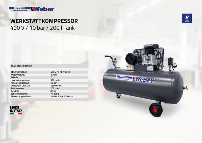 75th Anniversary Special Offer: Workshop Compressor 400 V / 10 bar / 200 l Tank