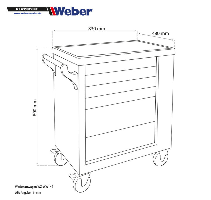 Mobile workshop trolley, 154 pieces