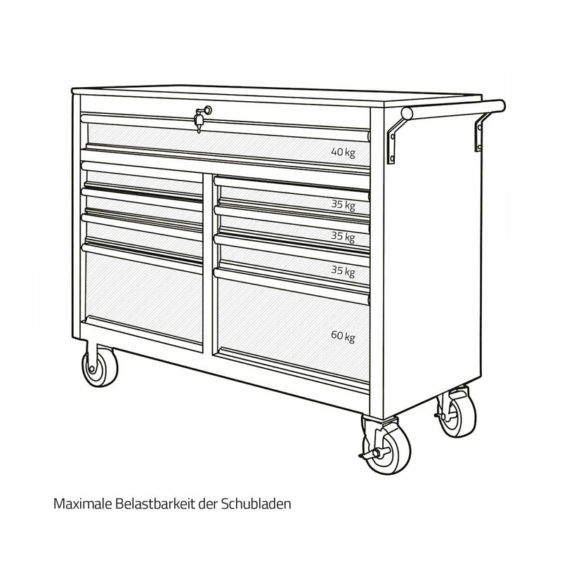 Mobile workshop trolley with wooden worktop, 298 pieces
