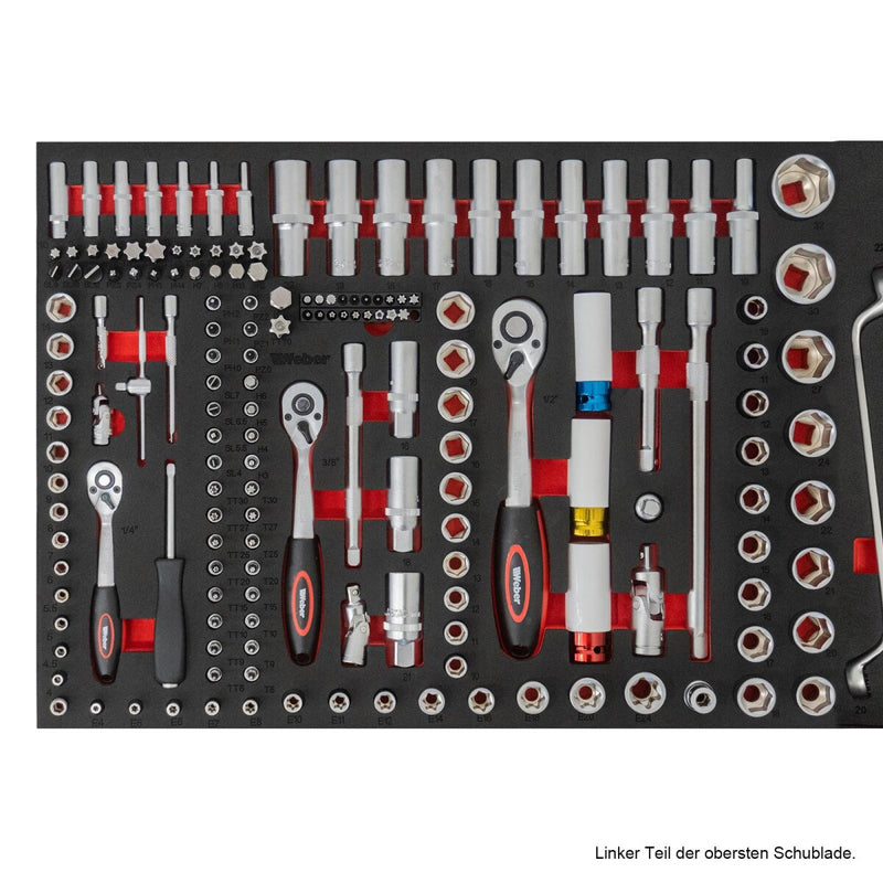 Mobile workshop trolley with wooden worktop, 298 pieces