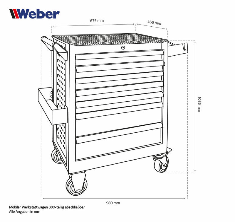 Mobile workshop trolley, 300 pieces, lockable