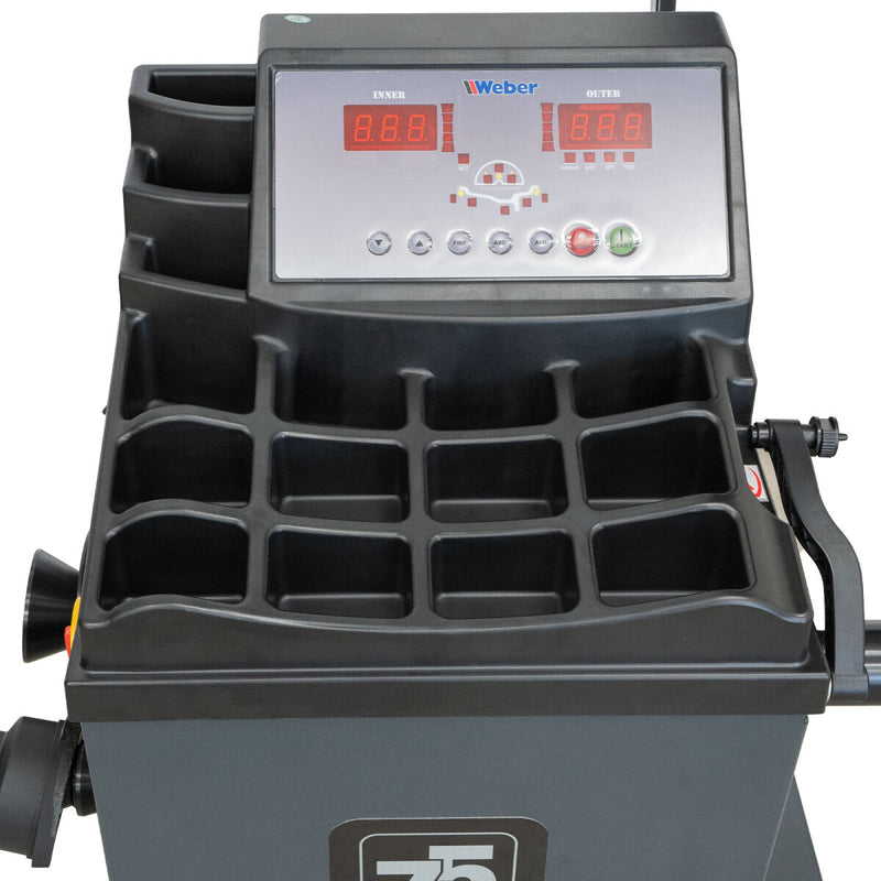 Weber STM-75 car tire mounting machine and STW-75 wheel balancer including right-hand auxiliary mounting arm