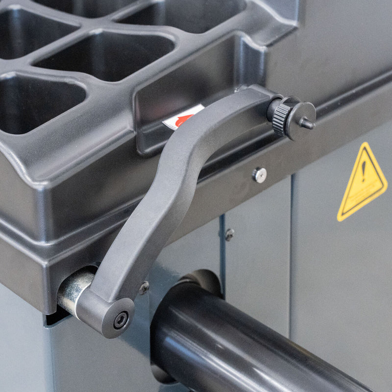 Weber STM-75 car tire mounting machine and STW-75 wheel balancer including right-hand auxiliary mounting arm