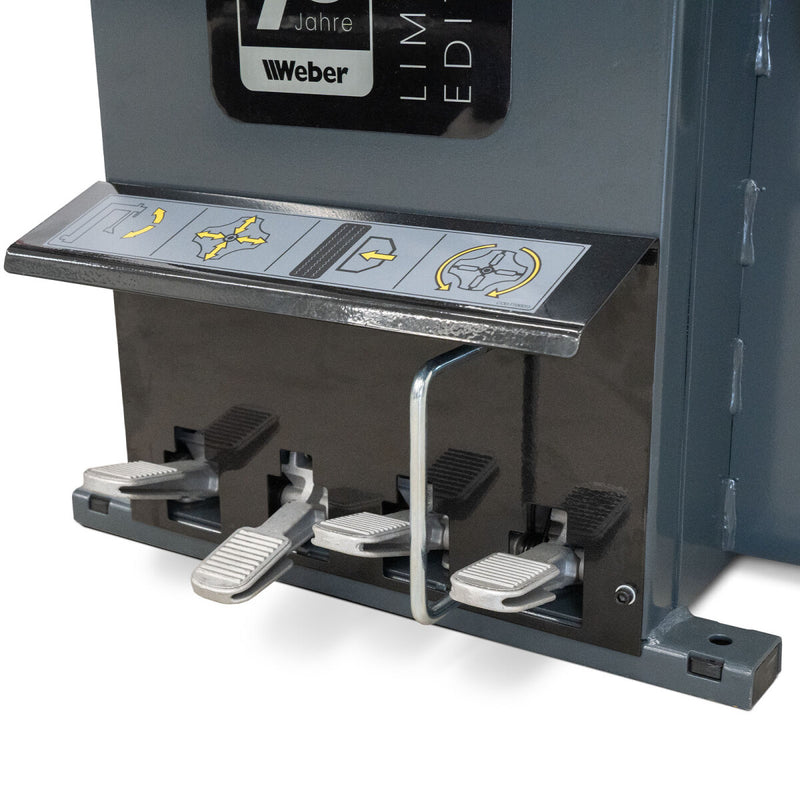 Weber STM-75 car tire mounting machine and STW-75 wheel balancer including right-hand auxiliary mounting arm