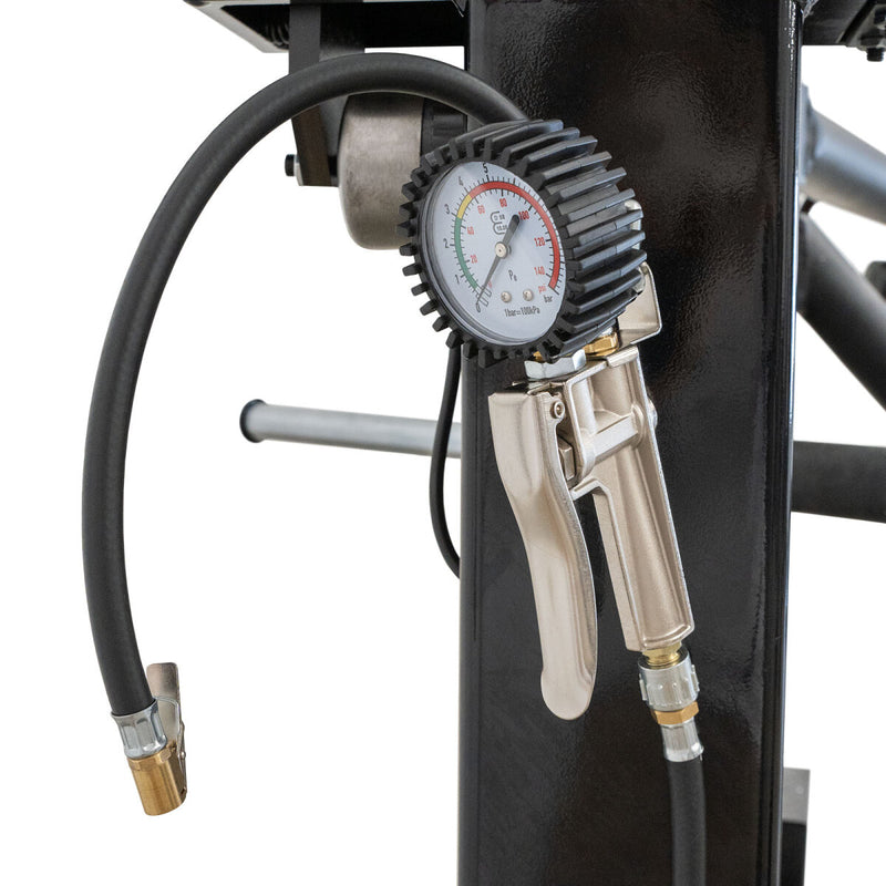 Weber STM-75 car tire mounting machine and STW-75 wheel balancer including right-hand auxiliary mounting arm