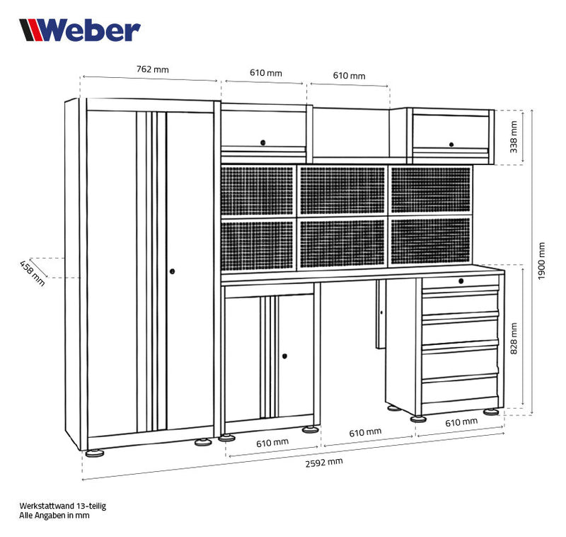 Workshop cabinet system series 450, 13-piece